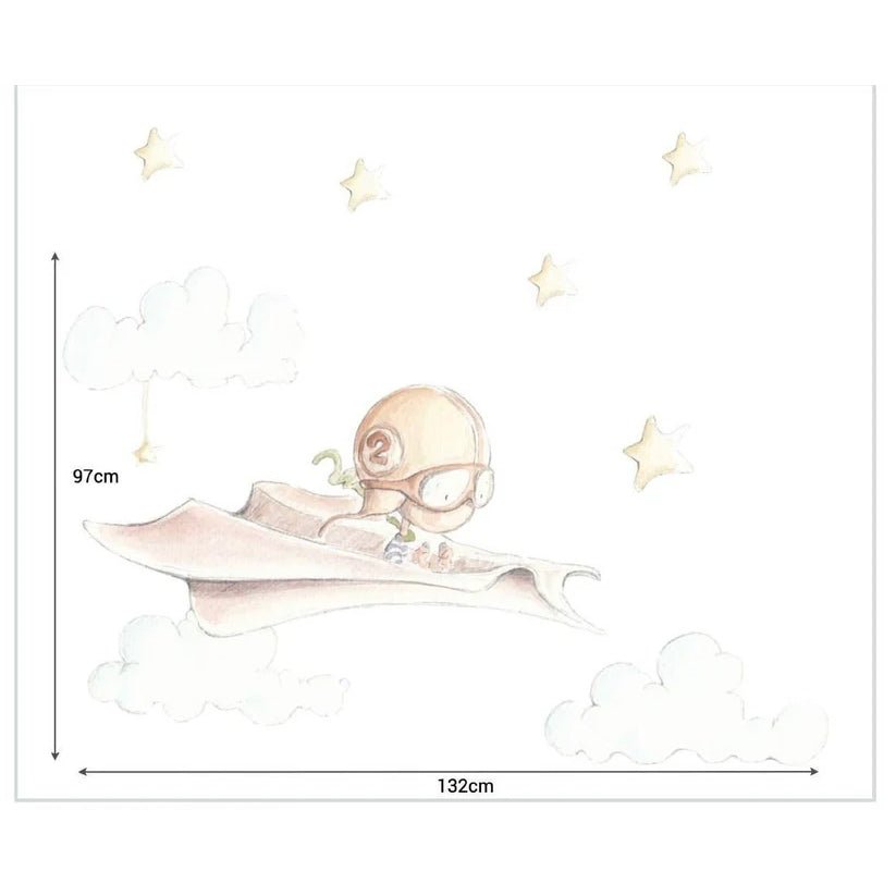 Vinilo Infantil Avión de papel Sueños de Cigüeña - Nanetes
